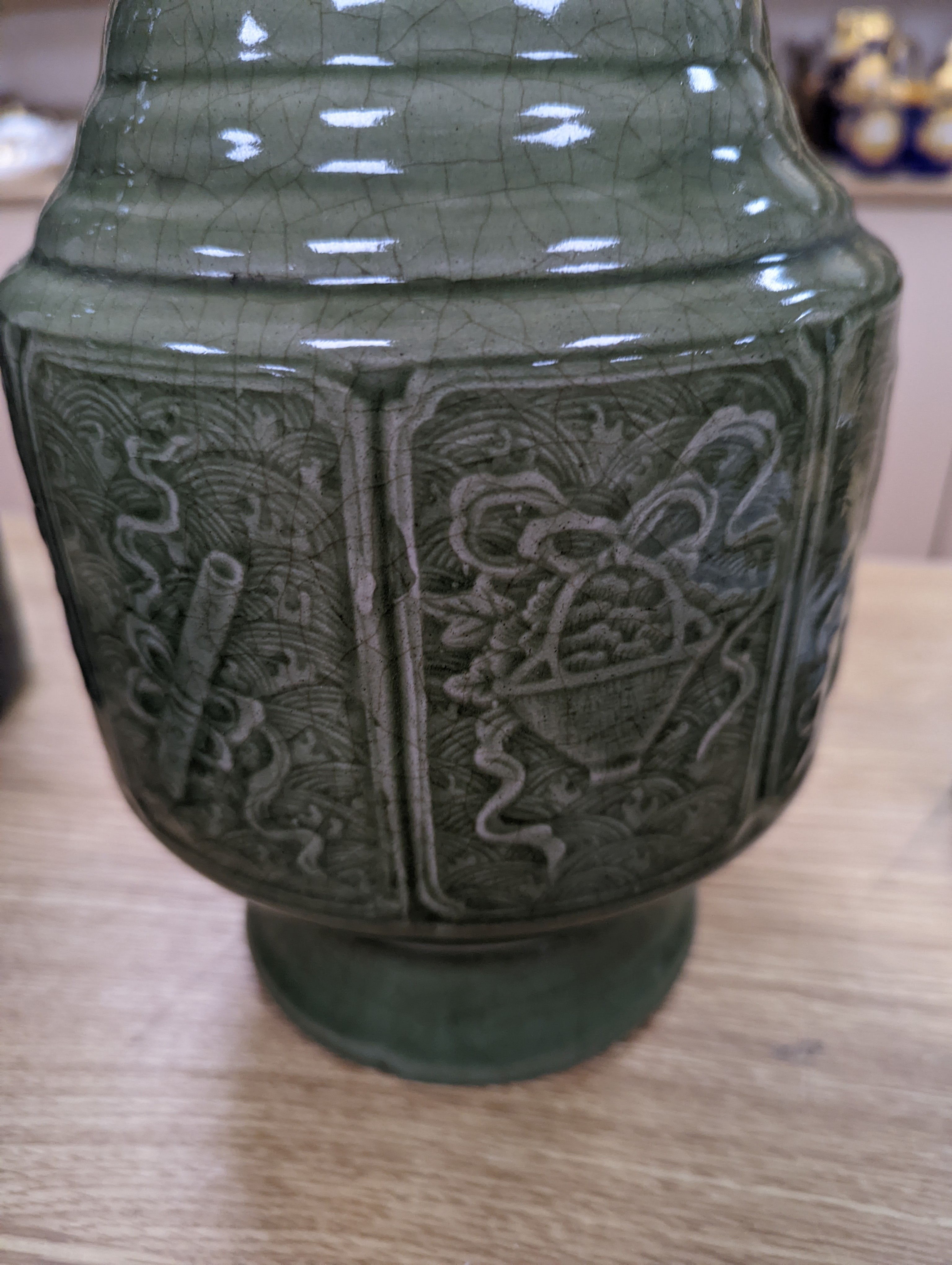 A pair of Chinese celadon glazed vases 35cm